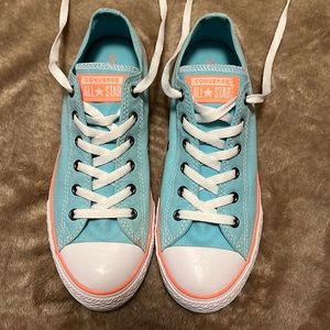 Women’s New Converse All Star Sneakers Light Turquoise & Orange White Colors